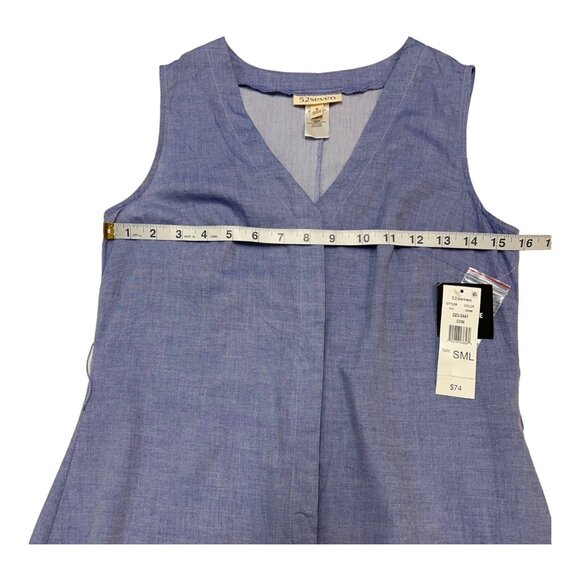 52Seven Dress Womens S Blue Cotton Button Down Chambray Tiered Maxi Western - Picture 6 of 9